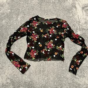 Urban Outfitters Shirt Womens Medium Floral Mesh Y2K Blouse Top See Through